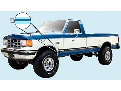 Tu-Tone 3-Band Body Stripes; Dark Blue/Light Blue (80-96 Bronco)