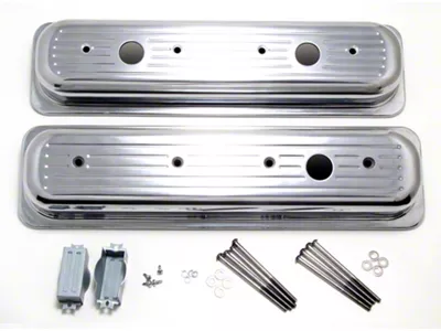 Short Center Hole Valve Covers and Hardware; Ball Milled Polished (87-92 V8 Camaro)