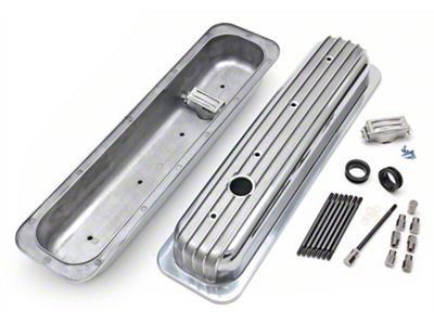 Short Retro Style Valve Covers; Finned; Polished (87-96 Corvette C4)