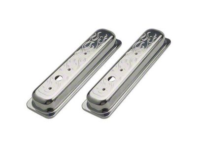 Short Valve Covers; Flames; Polished (87-96 Corvette C4)