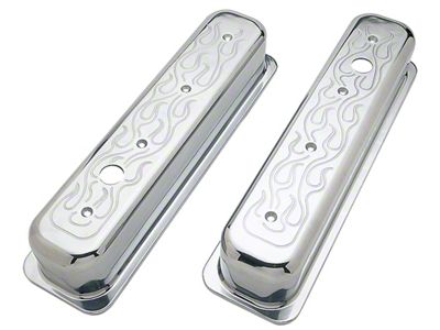 Tall Valve Covers; Flames; Polished (87-96 Corvette C4)