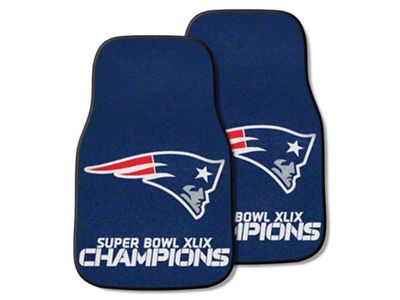 Carpet Front Floor Mats with New England Patriots 2015 Super Bowl XLIX Champions Logo; Navy (Universal; Some Adaptation May Be Required)