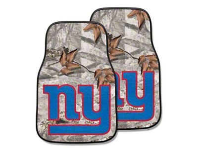 Carpet Front Floor Mats with New York Giants Logo; Camo (Universal; Some Adaptation May Be Required)