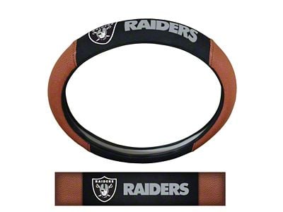 Grip Steering Wheel Cover with Las Vegas Raiders Logo; Tan and Black (Universal; Some Adaptation May Be Required)