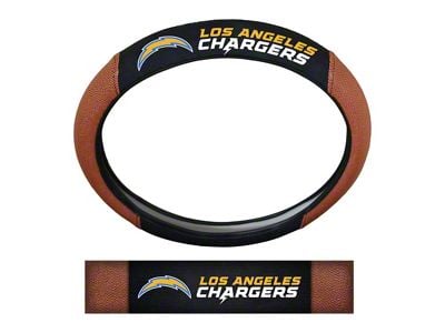 Grip Steering Wheel Cover with Los Angeles Chargers Logo; Tan and Black (Universal; Some Adaptation May Be Required)