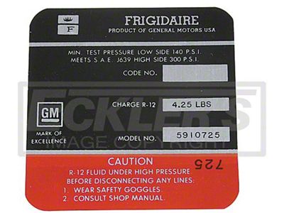 El Camino Air Conditioning Compressor Decal, Frigidaire Air, 1968