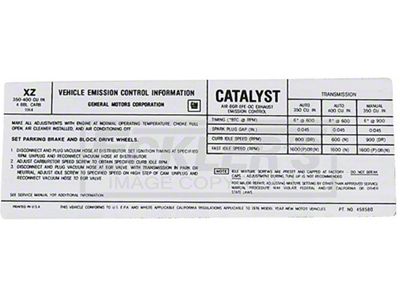 El Camino Emission Decal, 350-400 c.i. 4 Barrel, AutomaticOr Manual Transmission, Code XZ, 1976