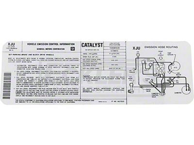 El Camino Emission & Hose Routing Decal, 305 c.i. 5.0 Automatic Transmission, California Code XJU, 1984