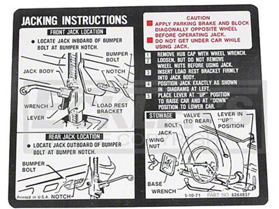 El Camino Jacking Instruction Decal, El Camino And GMC, 1972