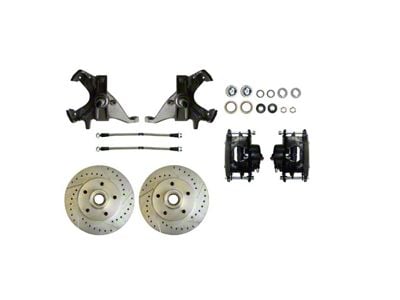 The Right Stuff Detailing Street Series At The Wheel 2-Inch Drop Front Disc Brake Conversion Kit; Black Calipers (73-77 El Camino)