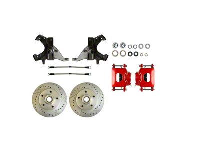 The Right Stuff Detailing Street Series At The Wheel 2-Inch Drop Front Disc Brake Conversion Kit; Red Calipers (73-77 El Camino)