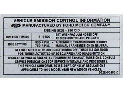 Emission Decal, 302-2V AT/MT After 1-1-70 , Montego, 1970