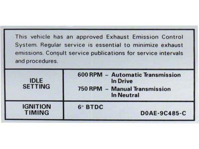 Emission Decal, 302-2V AT/MT Before 10-1 , Montego, 1970