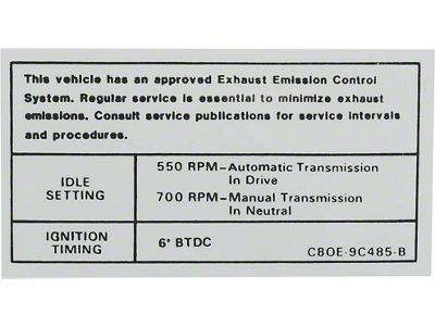 Emission Decal, 302/351-4V AT/MT, Montego, 1968