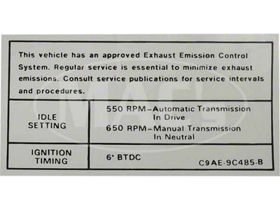 Emission Decal, 302/351-4V AT/MT, Montego, 1969-1971