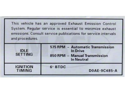 Emission Decal, 351-2V AT/MT, Before 10-1 , Montego, 1970