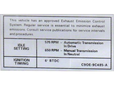 Emission Decal, 351-2V AT/MT, Fairlane, Ranchero, Torino, 1969