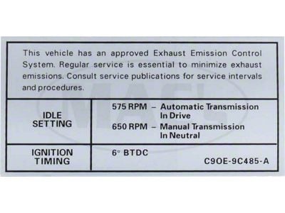 Emission Decal, 351-2V AT/MT, Montego, 1969