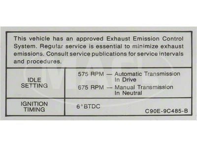 Emission Decal, 351-4V AT/MT, Fairlane, Ranchero, Torino, 1969