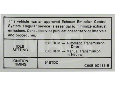 Emission Decal, 351-4V AT/MT, Montego, 1969