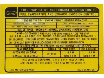 Emission Decal, 351C-4V M/T Late, Montego, 1973