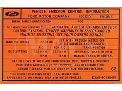 Emission Decal, 400-2V AT, Galaxie, 1972