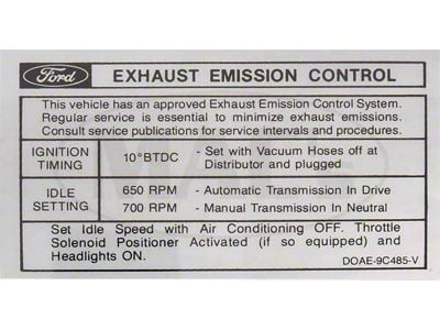 Emission Decal, 429cj AT/MT 10-1 To 1-1 , Montego, 1970