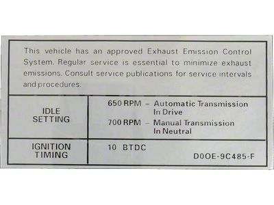 Emission Decal, 429cj AT/MT Before 10-1 , Montego, 1970