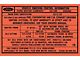 Emmissions Decal/ 351-2v A/t Before 1-1-72/ 72 Ford