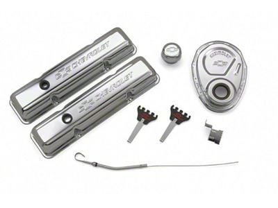 Engine Dress-Up Kit; Chrome with Stamped Chevy Logo; Fits SB Block Chevy Engines