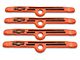 Engine Valve Cover Holdown Clamps; Orange with Black Bowtie Logo; SB Chevy; 4 Pc