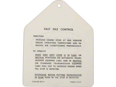 Fast Idle Control Instruction Tag, Galaxie, 1961