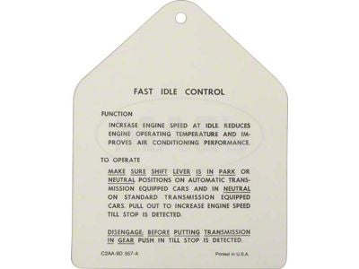 Fast Idle Control Instruction Tag, Galaxie, 1962