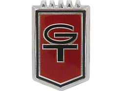 Fender Nameplate - GT - Chrome With Black GT On Red Background - 390 V8 With 3 Speed Or 4 Speed Manual Transmission