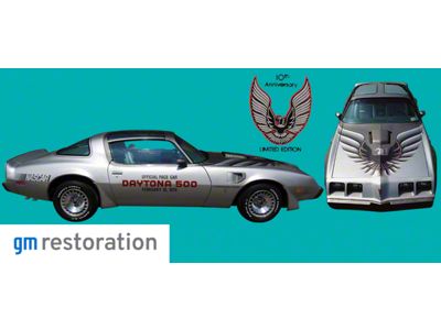 10th Anniversary Hood Bird and Wingtips Decal; Silver (1979 Firebird)