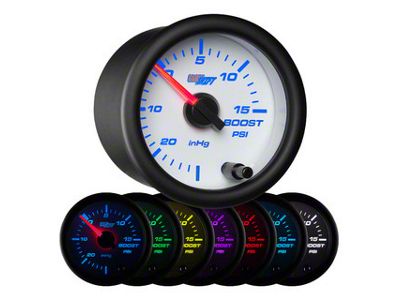 15 PSI Boost/Vacuum Gauge; White 7 Color (Universal; Some Adaptation May Be Required)