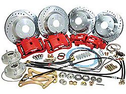 Firebird Complete Front And Rear Big Brake Kit, For Stock Spindles, Red Calipers, 1967