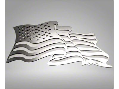 Flowing American Flag Emblem; Stainless Steel with Thin Blue Line (Universal; Some Adaptation May Be Required)