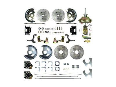 The Right Stuff Detailing Performance Series 4-Wheel Power Disc Brake Conversion Kit with Original Brake Booster/Master Cylinder; Black Calipers (68-69 Firebird w/ Staggered Shocks)