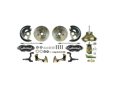 The Right Stuff Detailing Performance Series Front Power Disc Brake Conversion Kit with Original Brake Booster/Master Cylinder; Black Calipers (67-69 Firebird)