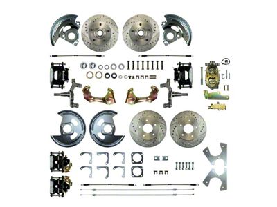 The Right Stuff Detailing Street Series 2-Inch Drop 4-Wheel Manual Disc Brake Conversion Kit with Original Brake Booster/Master Cylinder; Black Calipers (1967 Firebird w/ Non-Staggered Shocks)