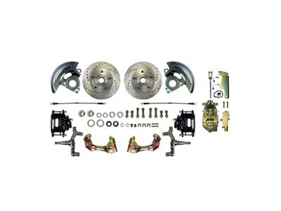 The Right Stuff Detailing Street Series 2-Inch Drop Front Manual Disc Brake Conversion Kit with Original Brake Booster/Master Cylinder; Black Calipers (67-69 Firebird)