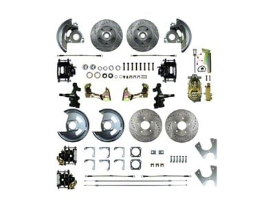 The Right Stuff Detailing Street Series Show N Go 4-Wheel Manual Disc Brake Conversion Kit with Original Brake Booster/Master Cylinder; Black Calipers (68-69 Firebird w/ Staggered Shocks)