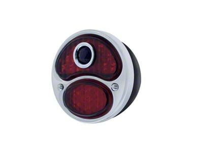 12-Volt LED Tail Light; Black and Stainless Steel Housing; Red Lens with Blue Dot; Passenger Side (28-31 Model A)