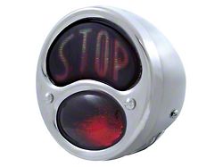 12-Volt Tail Light; Stainless Housing; Red Lens with STOP; Driver Side (28-31 Model A)