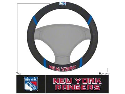 Steering Wheel Cover with New York Rangers Logo; Black (Universal; Some Adaptation May Be Required)