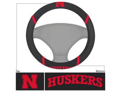 Steering Wheel Cover with University of Nebraska Logo; Black (Universal; Some Adaptation May Be Required)