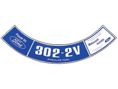 Ford Pickup Truck Air Cleaner Decal - 302 2V, Regular Fuel