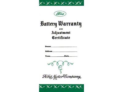 Ford Pickup Truck Battery Warranty Certificate Decal (Also Passenger)