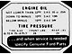 Ford Thunderbird Glove Box Decal, Tire Pressure, 1955-56